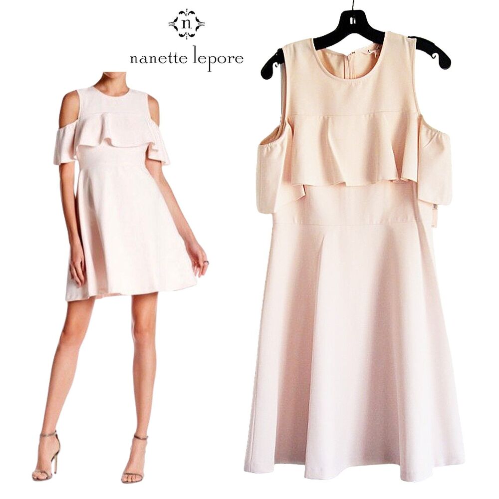 NANETTE LEPORE NEW Blush Pink Ruffle Cold Shoulder Dress 8 NWT